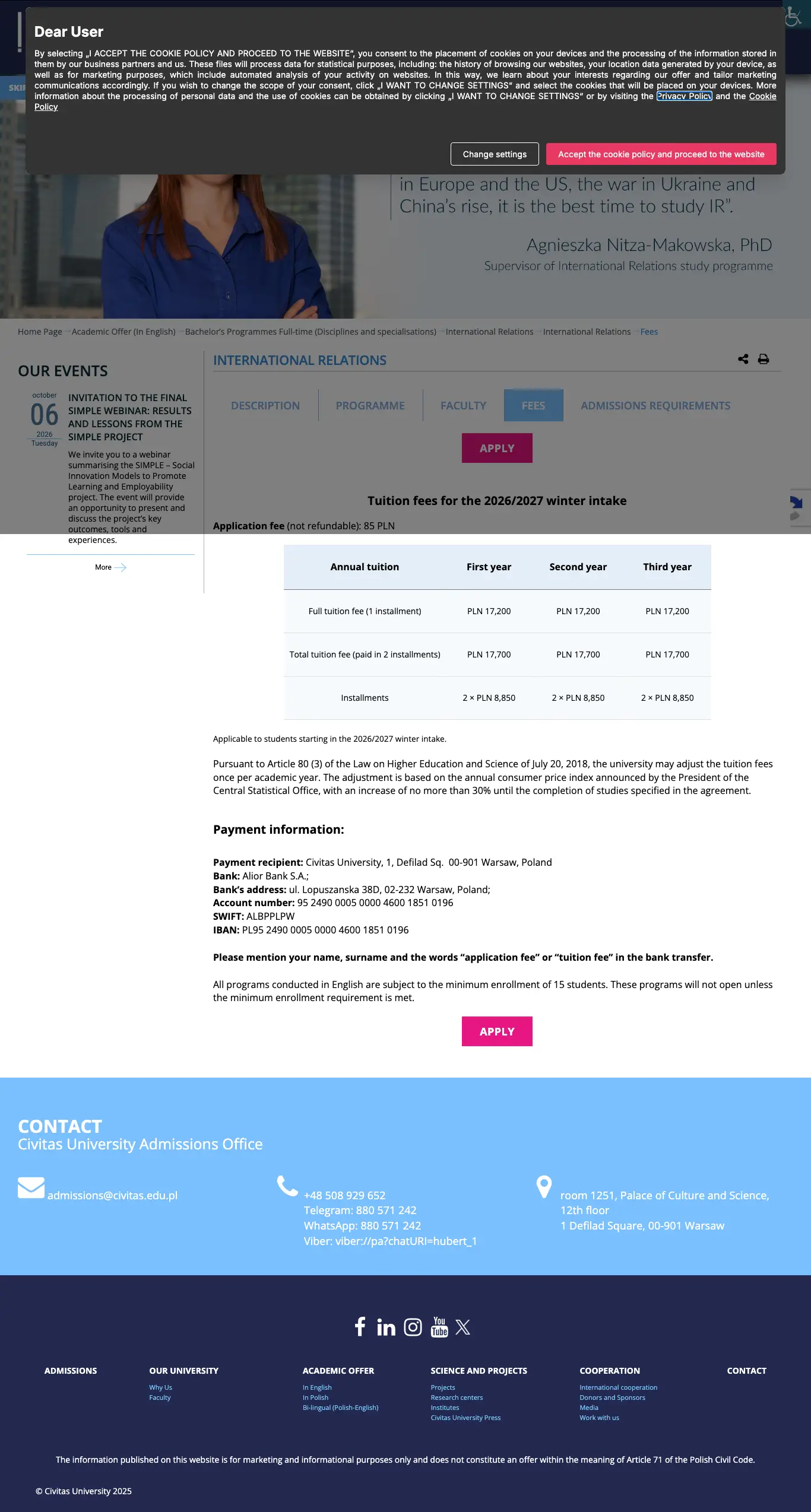 Strona z czesnym — Uniwersytet Civitas