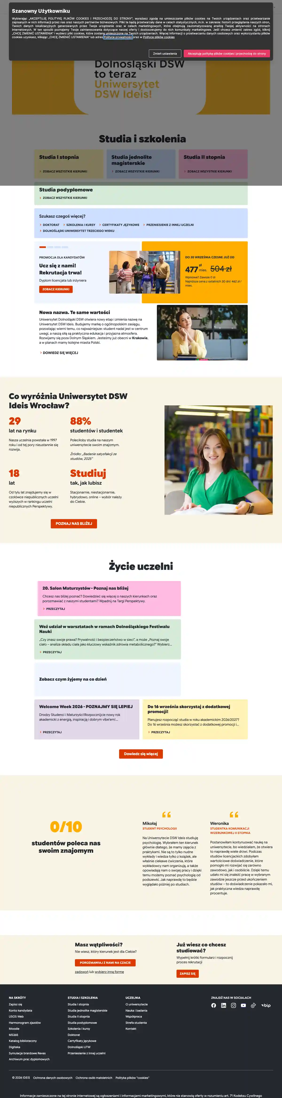 Strona z czesnym — Uniwersytet DSW Ideis