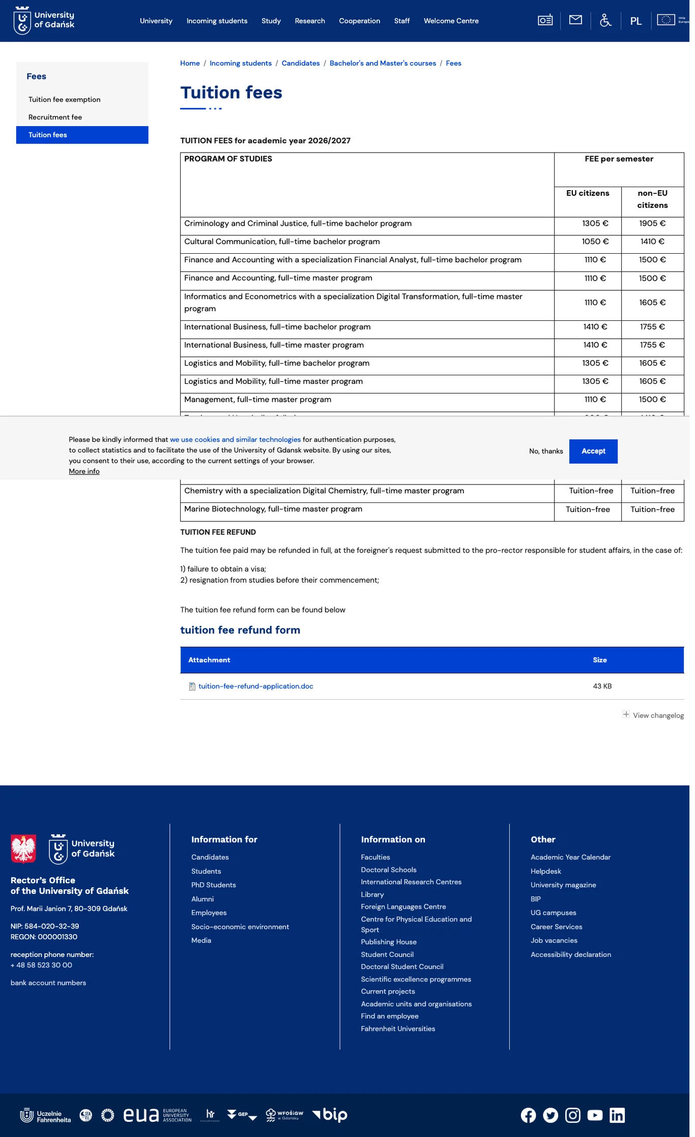 Strona z czesnym — Uniwersytet Gdański