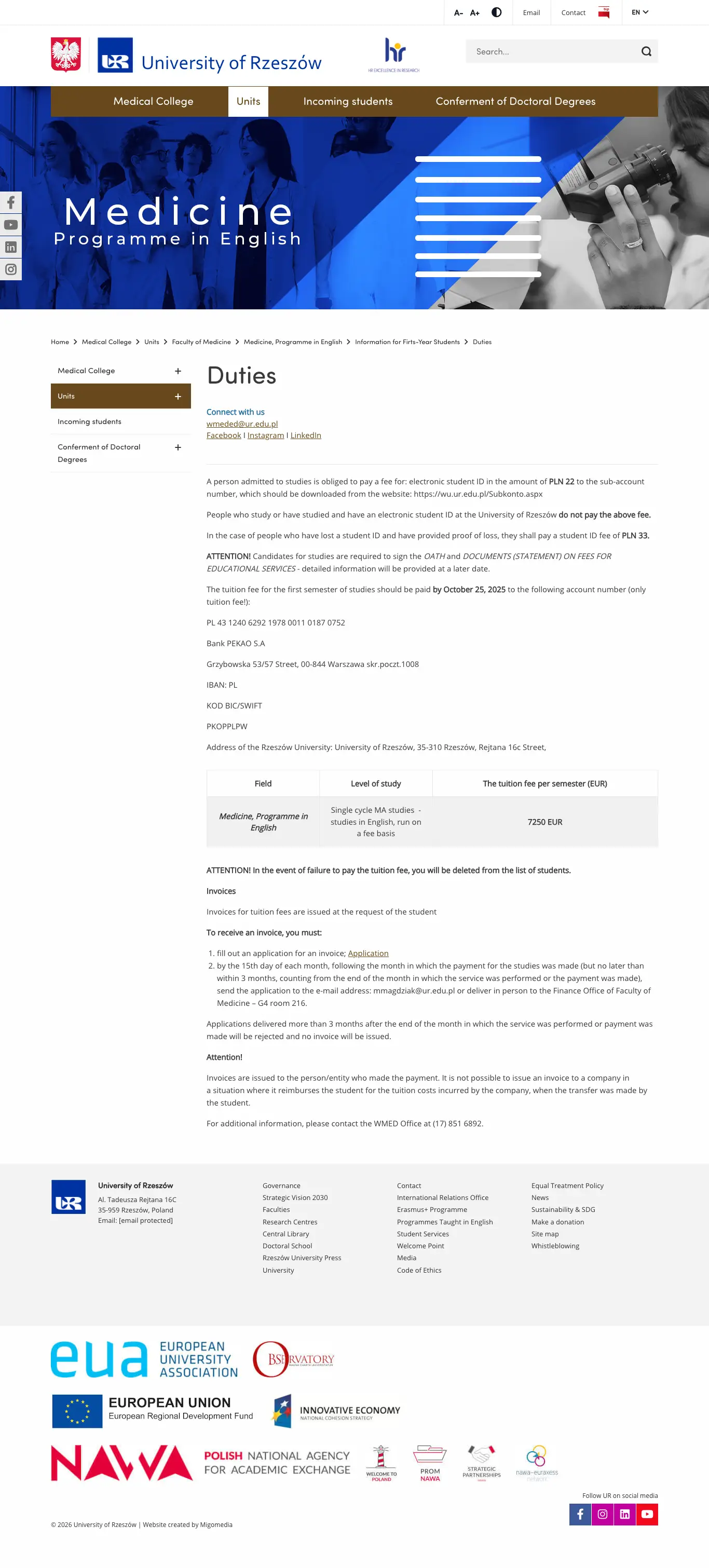 Strona z czesnym — Uniwersytet Rzeszowski